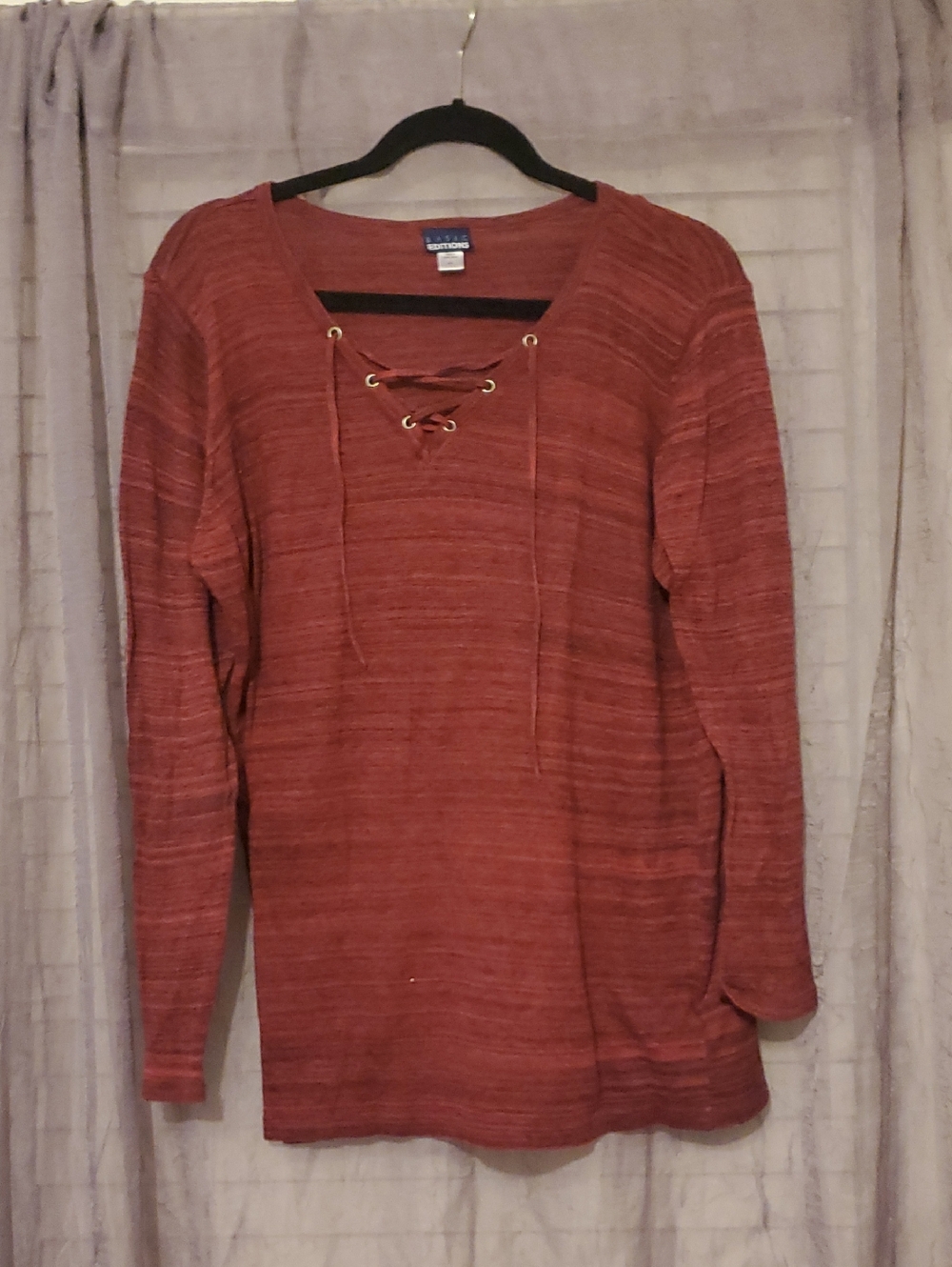 Basic Editions Rust Red Knit Top with Label Detail